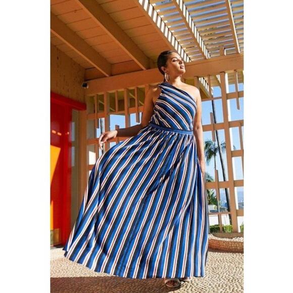 Soncy Multicolored Striped One Shoulder Maxi Dress Size 4X NWT - Picture 9 of 9
